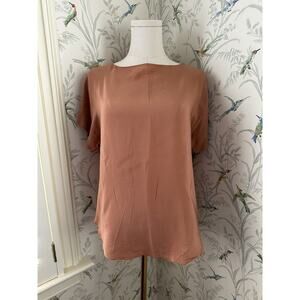 Vintage 80s Sanger Harris Coral 100% Silk Short Sleeve Size 10